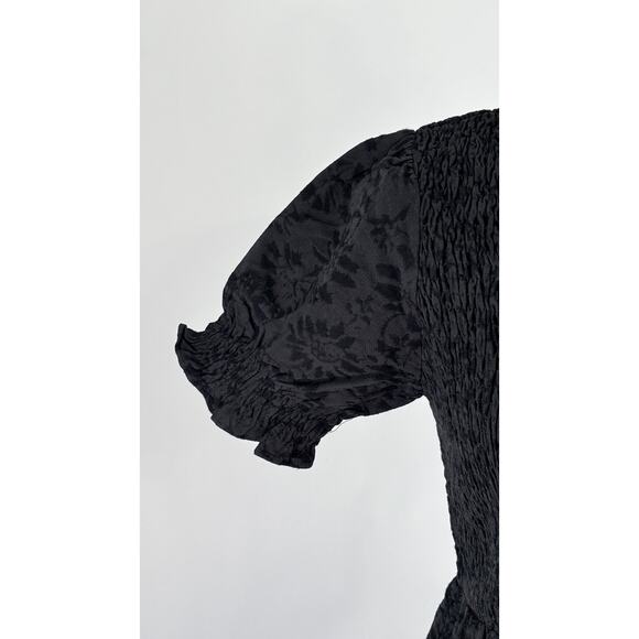 Disturbia Amun Smocked Midi Dress Floral Jacquard Womens Size 6 UK 10 Black New - Picture 8 of 14